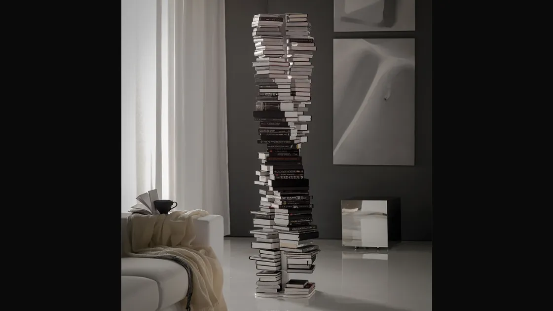 Libreria autoportante di design Dna a colonna con tredici ripiani in acciaio verniciato di Cattelan 