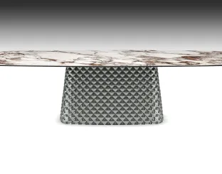 Tavolo con base in cristallo specchiato e piano in ceramica Atrium Keramik di Cattelan Italia