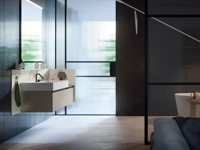 Mobile da Bagno sospeso Deep 01 in laccato metallico nichel di Birex