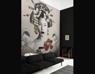 Carta da parati con ritratto di donna Geisha re-edition di London Art