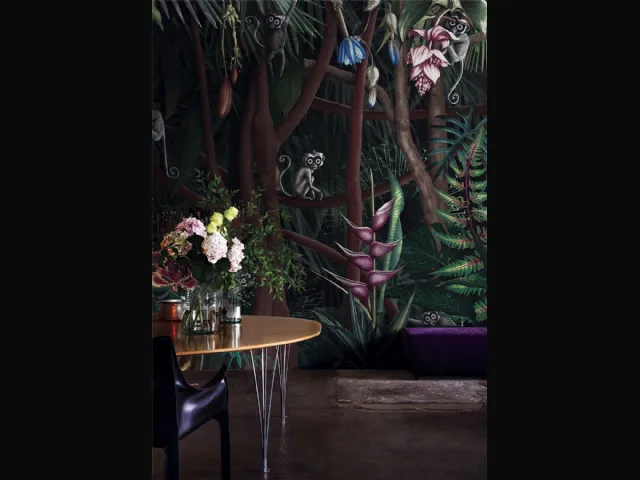 Carta da parati con piccole scimmie nella foresta Looks in the Forest in London Art