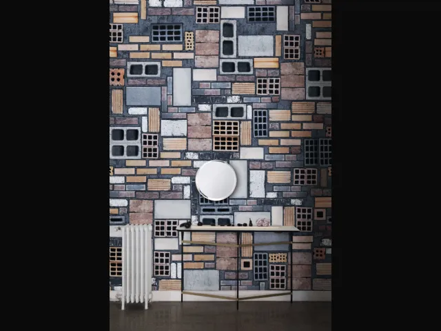 Carta da parati con mattoni colorati The Wall di London Art