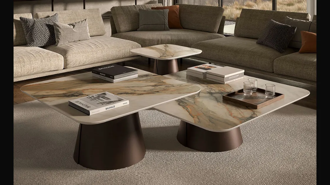 Tavolino con base in metallo e piano in ceramica Marmi Albert Keramik di Cattelan Italia