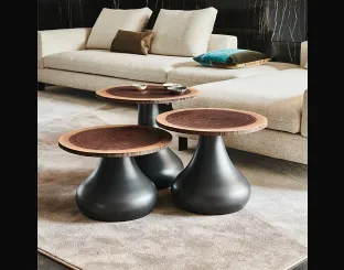 Tavolino di design Rio con top in MDF impiallacciato con sezione di tronco di Cattelan Italia