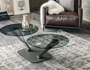 Tavolino in acciaio con doppio piano circolare in vetro Viper di Cattelan Italia