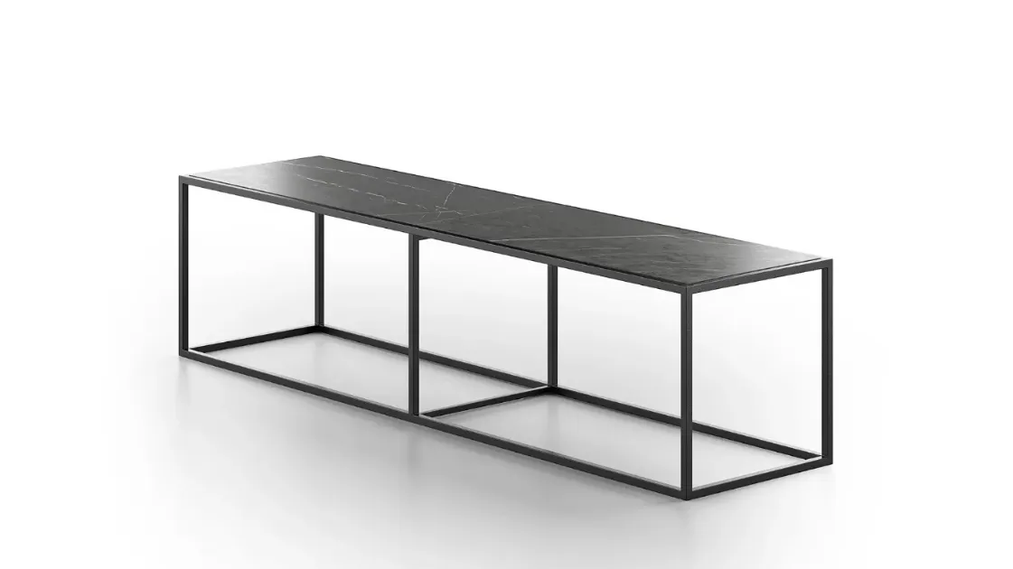 Tavolino Panca in pietra Gray Stone e base in metallo Minimal di Doimo Salotti