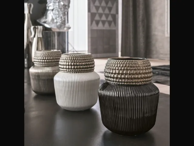 Vaso in ceramica smaltata lucida platino e nero, platino e bianco o tutto platino Onion di Adriani e Rossi