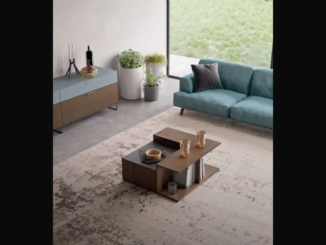 Tavolino di design in legno di frassino con vassoio in marmo Puzzle di Orme