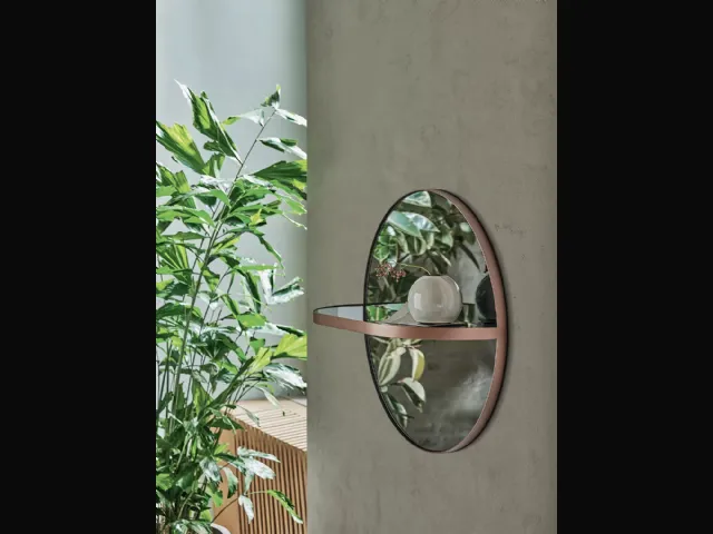 Specchio rotondo con mensola e struttura in acciaio laccato Pill di Bontempi