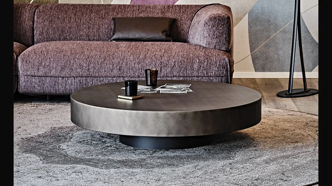 Tavolino rotondo con top in legno verniciato Brushed Grey Arena di Cattelan Italia