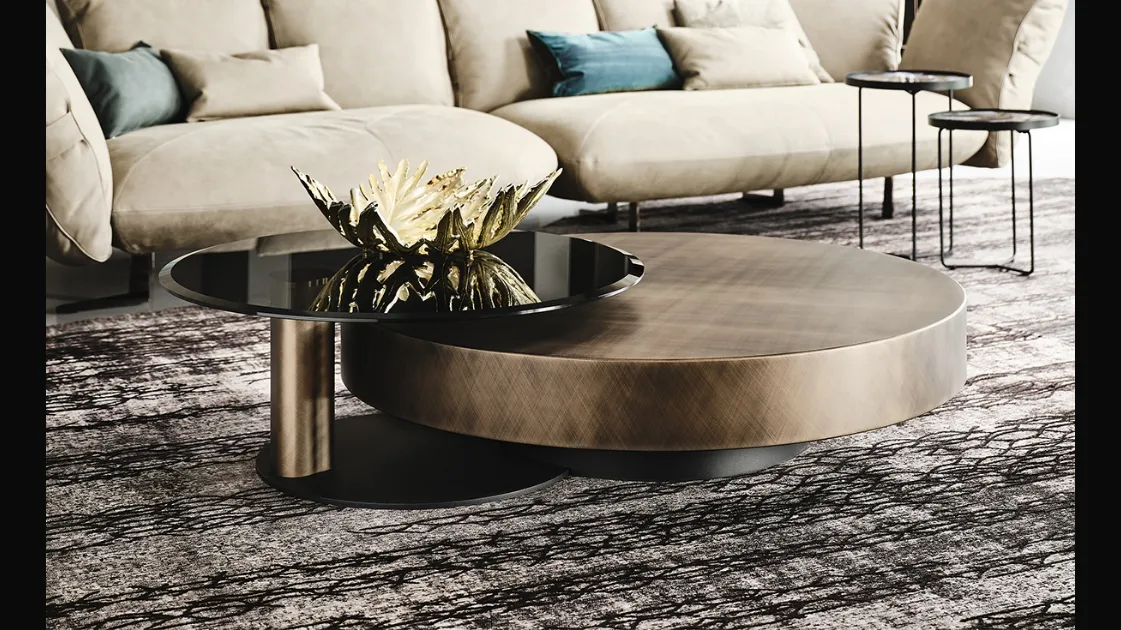 Tavolino rotondo con top in legno verniciato Brushed Grey Arena di Cattelan Italia