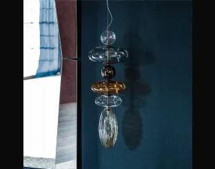 Lampada a sospensione Baban in vetro borosilicato trasparente, fumé e arancione di Cattelan Italia