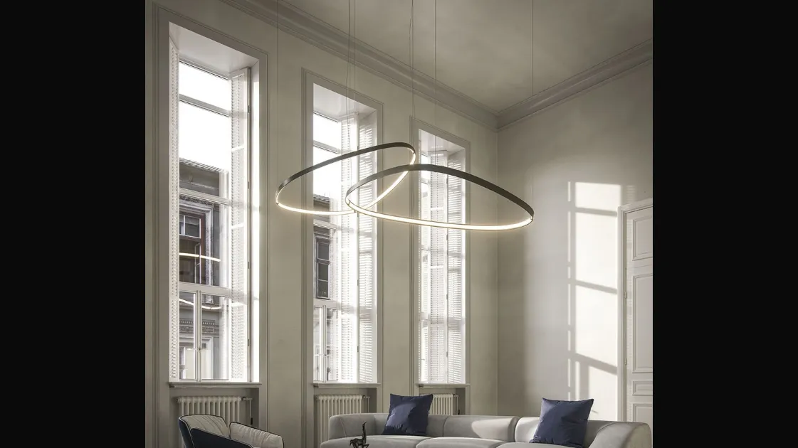 Lampada a sospensione Magellano Magnum in acciaio verniciato titanio di Cattelan Italia