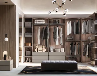 Cabina Armadio moderna Flexi in laccato opaco titanio e materico noce di Orme