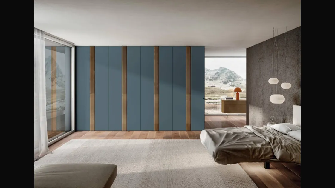 Armadio con ante battenti in laccato opaco con inserti in vetro Groove 1189 di Lago