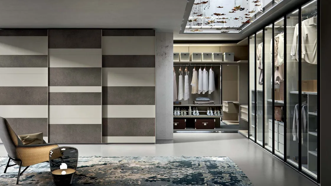 Armadio con ante scorrevoli Orizzonte in laccato opaco corda e resina ardesia di Veneran