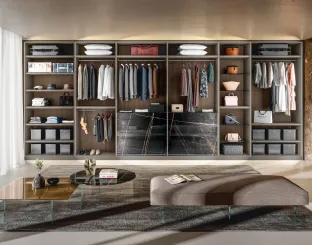 Cabina Armadio in laccato opaco con cassettiera in vetro effetto marmo Calacatta Black Outfit Marble XGlass di Lago