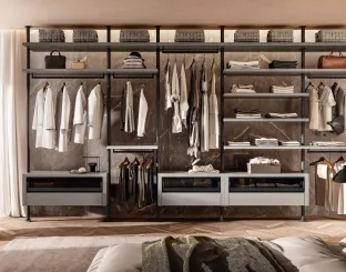 Cabina Armadio moderna in laccato opaco e vetro finitura Oro metallizzato Vista di Lago