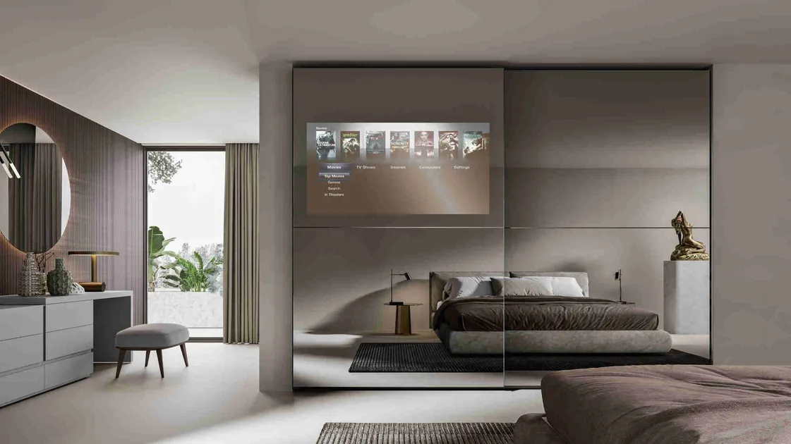 Armadio Visual con ante scorrevoli a specchio con TV di Veneran
