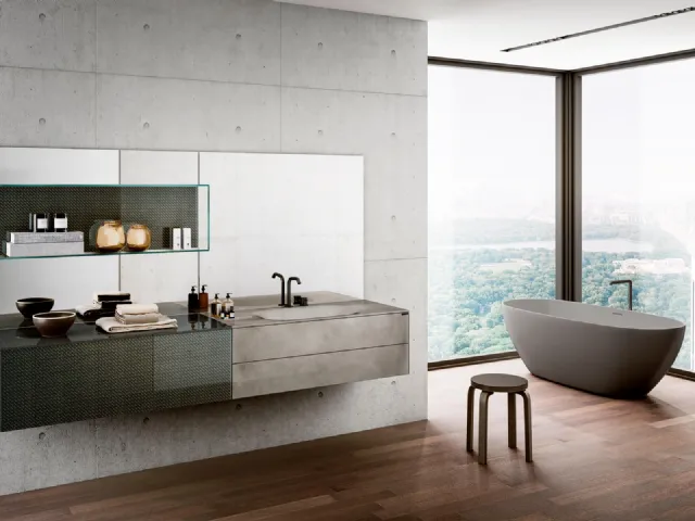 Mobile da Bagno sospeso 36e8 01 in vetro con lavabo integrato di Lago