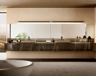 Mobile da Bagno sospeso 36e8 04 in vetro finitura effetto marmo con Doppio Lavabo di Lago