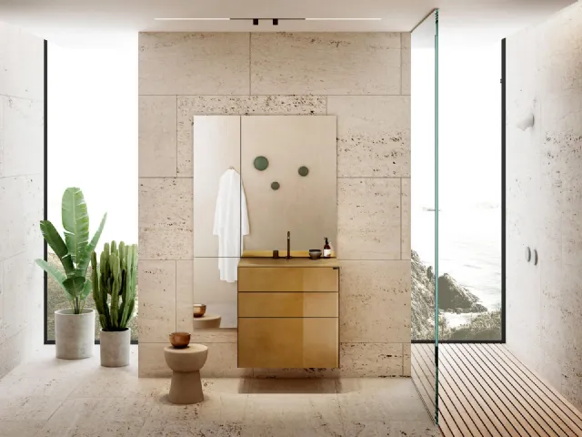 Mobile da Bagno sospeso in vetro con lavabo integrato 36e8 Bathroom 1121 di Lago