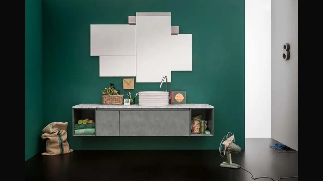 Mobile da Bagno sospeso in laccato metallico e top in marmo bianco di Carrara 45 11 di Birex