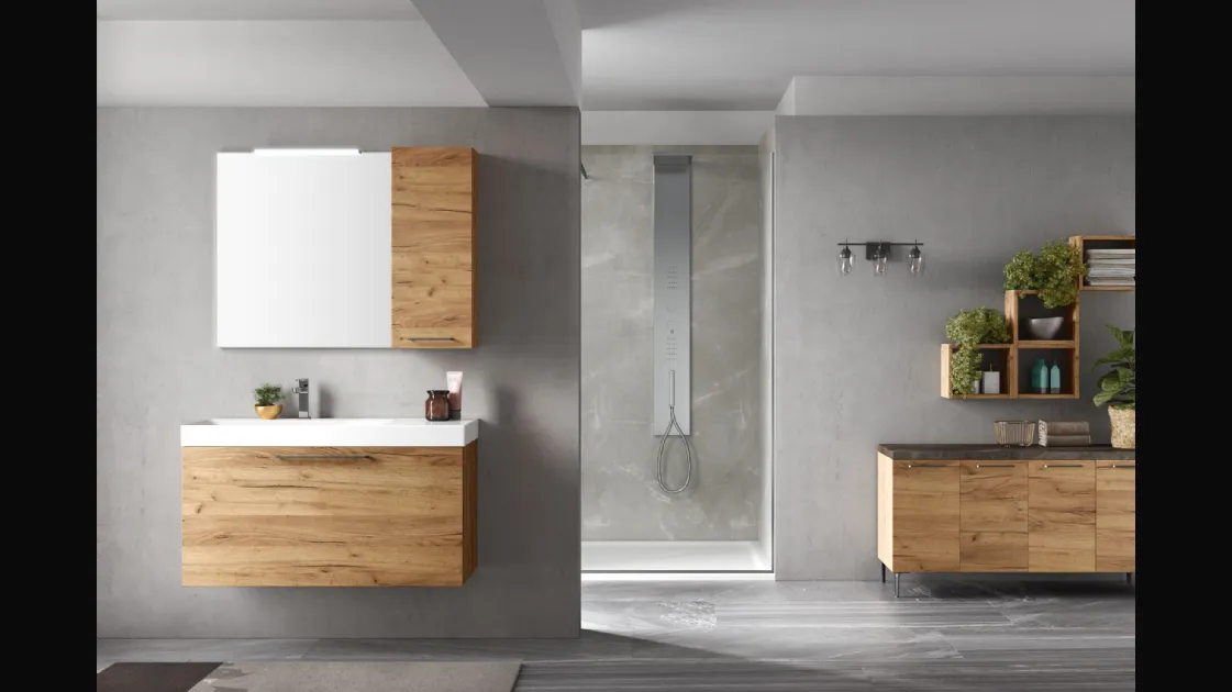 Mobile da Bagno sospeso in melaminico Rovere Cortina 46 08 di Arcom