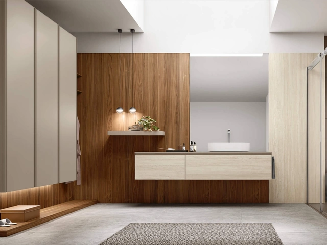 Mobile da Bagno sospeso Shape 18 in laminam travertino di Arcom