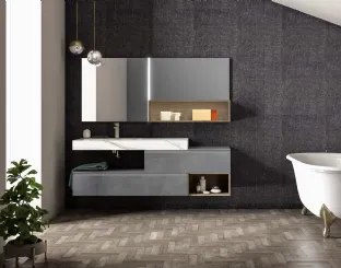 Mobile da Bagno sospeso in laccato metallico piombo Lapis 05 di Birex