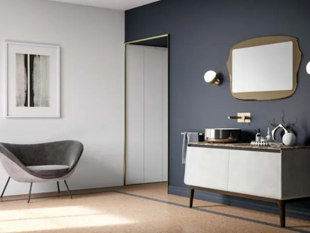 Mobile da bagno di design in laccato effetto resina e top in marmo Campus 02 di Birex