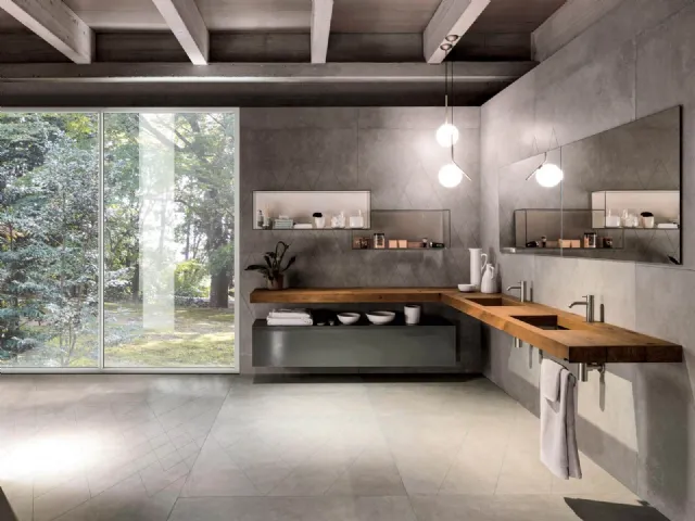 Mobile da Bagno sospeso in Rovere centenario Depth WildWood con lavabo in vetro trasparente di Lago