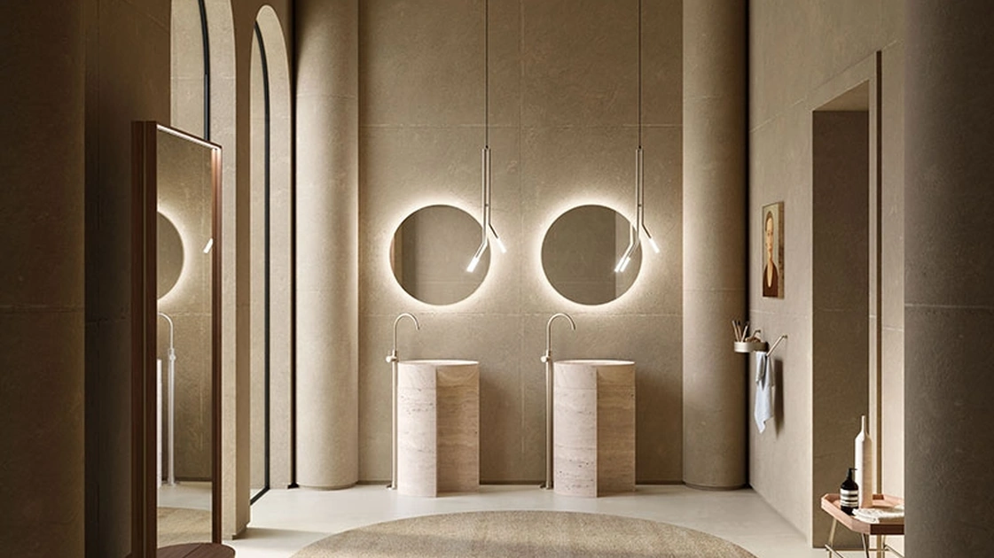 Lavabo Freestanding Des Evolution Caramel 01 in Resina Stone Travertino di Cerasa