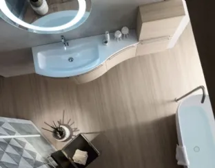 Mobile da Bagno sospeso dalla forma curva realizzato in Larice E-Ly 35 di Arcom