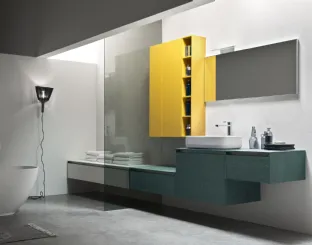 Mobile da Bagno sospeso in Rovere Segale con pensile laccato Giallo opaco Escape 33 di Arcom