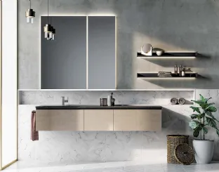 Mobile da Bagno sospeso Gola Up 07 in laccato metallico nichel di Birex