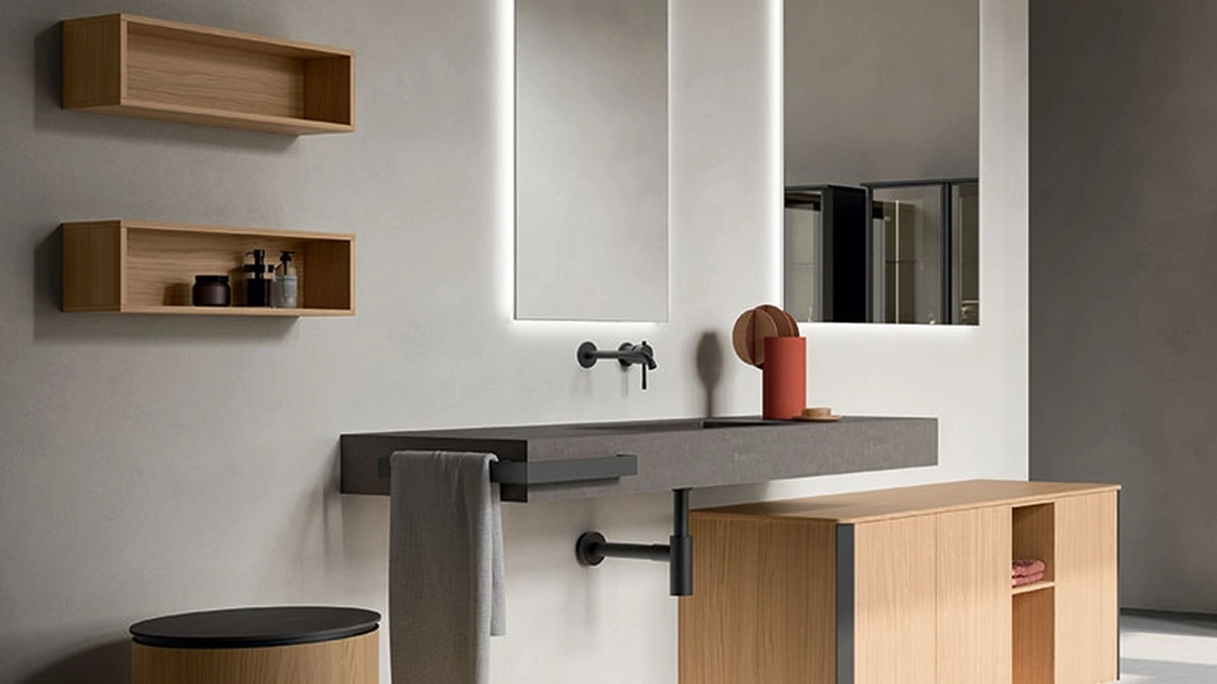 Mobile da Bagno Honey 04 in Rovere Chiaro impiallacciato di Cerasa