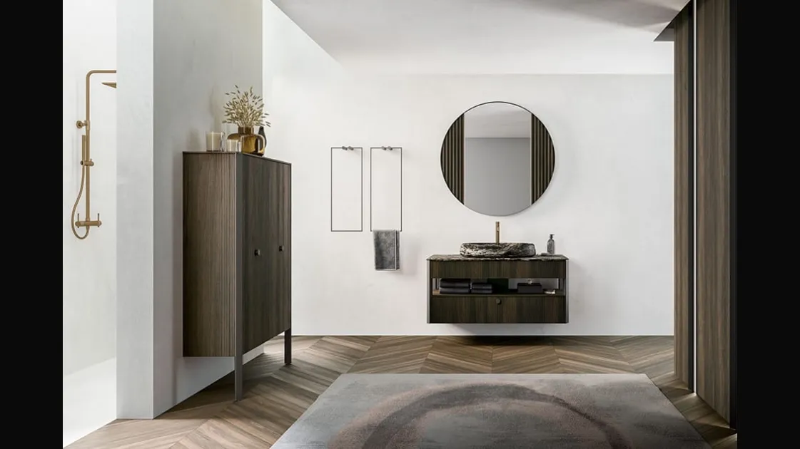 Mobile da Bagno sospeso Honey 01 in Rovere Termocotto di Cerasa