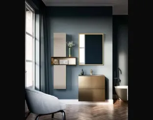Mobile da Bagno sospeso in laccato metallico e top in vetro grigio seta sabbiato Hosoi 01 di Birex