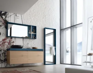 Mobile da Bagno sospeso La Fenice 14 in Rovere nodato riso con top in laccato opaco Petrolio di Arcom