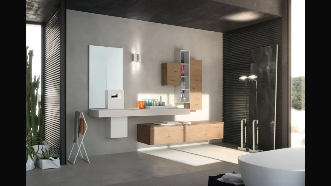 Mobile da Bagno sospeso La Fenice 15 in Rovere nodato naturale con top in Ecomalta di Arcom