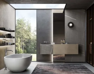 Mobile da Bagno sospeso in laccato metallico nichel e gres Senda grigio Major 05 di Birex