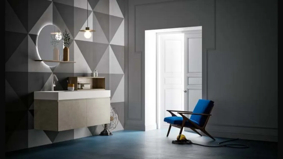 Mobile da Bagno sospeso in laccato metallico e top in Corian Memento 01 di Birex