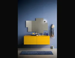 Mobile da bagno sospeso in laccato opaco e top in vetro lucido giallo Memento 05 di Birex