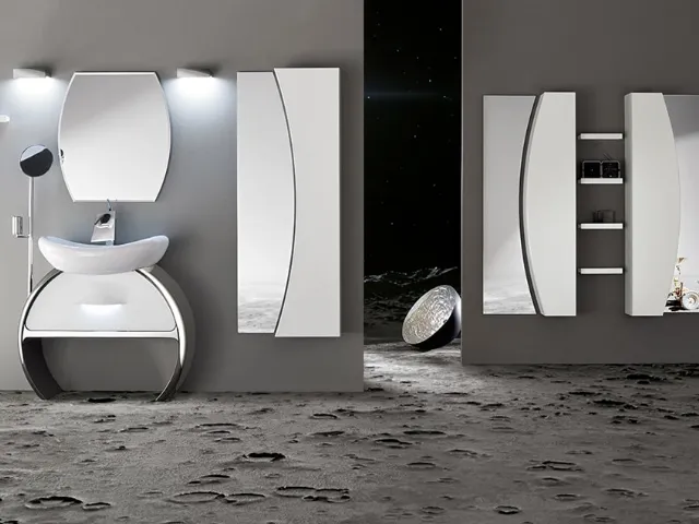 Mobile da Bagno Moon con base con Cassettone Bianco Lucido di Cerasa