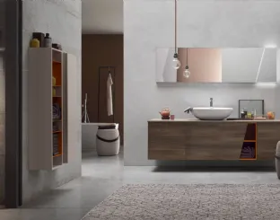 Mobile da Bagno sospeso in Olmo marrone con vano a giorno laccato Mattone opaco E-Ly 77 di Arcom