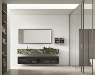 Mobile da Bagno sospeso in vetro con lavandino in gres Shape 34 di Arcom