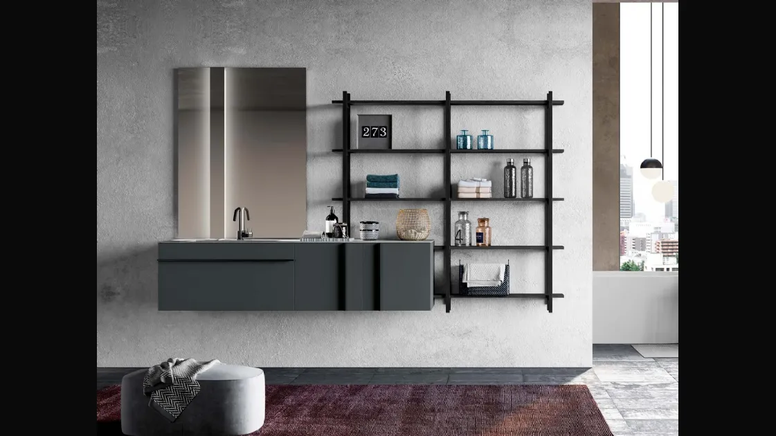 Mobile da Bagno Sidéro 07 in laccato opaco grigio antracite di Birex