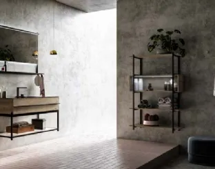 Mobile da Bagno sospeso in rovere e alluminio con top in gres Sidero 05 di Birex