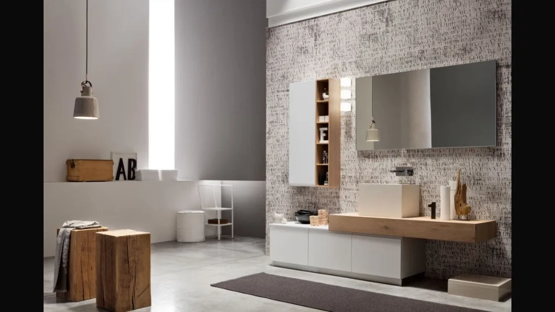 Mobile da Bagno a terra laccato Bianco con piano in Rovere Soul 02 di Arcom